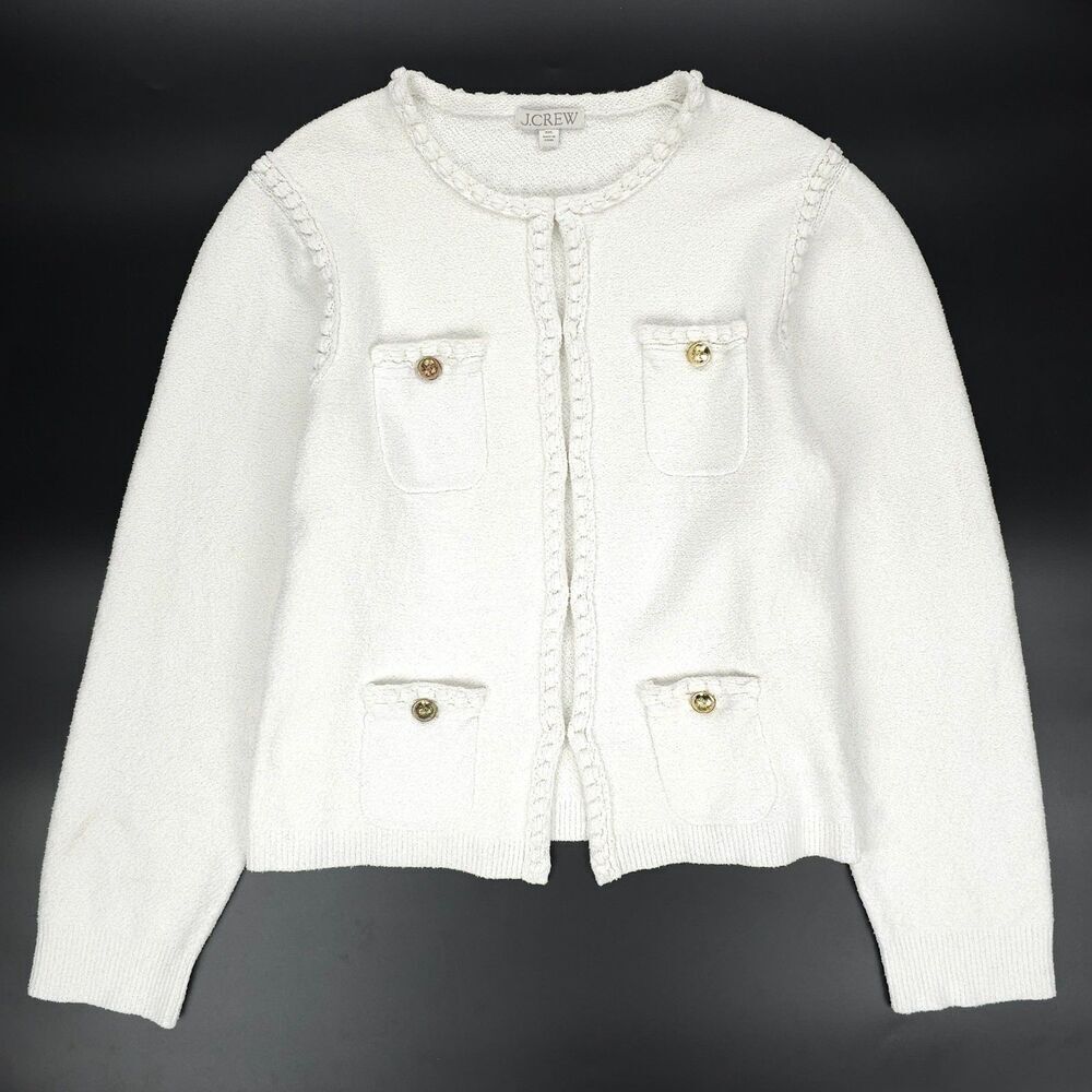 J CREW Odette sweater lady jacket cotton-blend bouclé White Old Money Preppy XXL